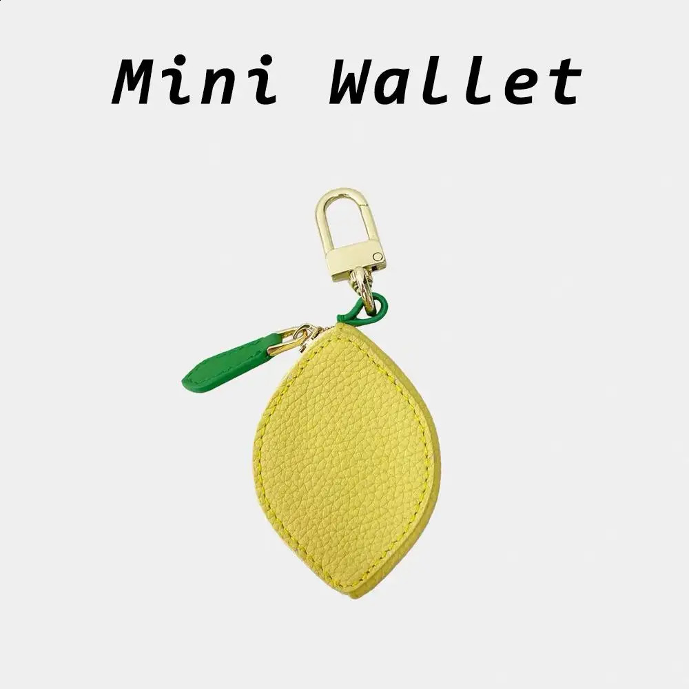1PCS Yellow Lemon Key Chain Mini Pouch Wallet Girls Coin Purse Women Bag Pendant Leather Keychain Holder Case Cute Small Bags 250530