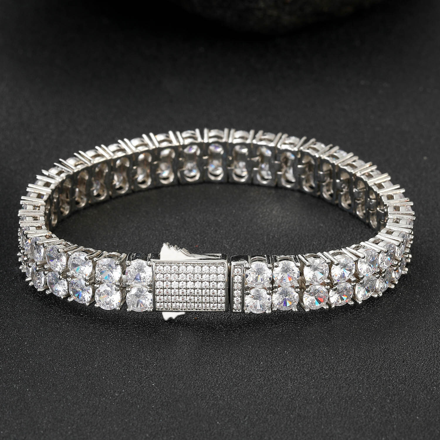 INS Fashion Brand Hip Hop Bracelet Mens 5mm Double Row Full Diamond Moissanite Bracelet Hip Hop Spring Buckle Collar Chain Mens Tennis Chain moissanit