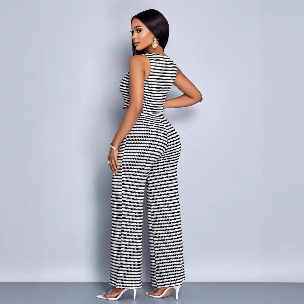 Designer T Shirt New Fashion Women S Clothing Fashion Personality Striped Print Sleeveless Vest Top Loose Wide Leg Pants Set Essentials Summer Dress