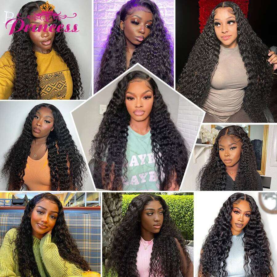 Princess 13x4/13x6 HD Transparent Front Human Wigs PrePlucked Brazilian Deep Wave Lace Frontal Wig with Baby Hair