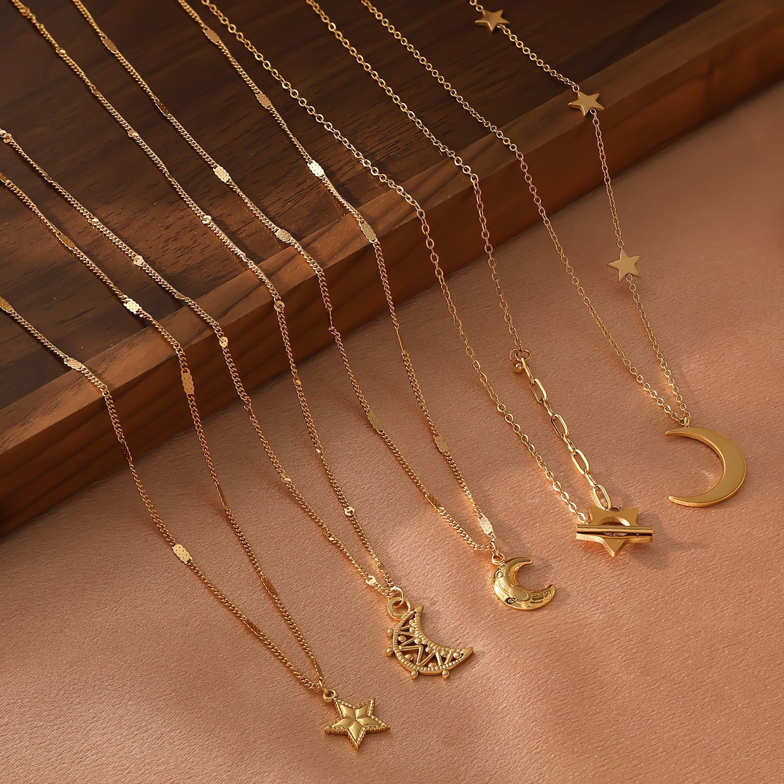 Galaxy Rolling Hot Layered Set Star Beautiful Crescent Moon Choker Collarbone Necklace Double Layer Titanium Steel