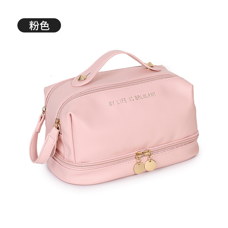 designer 2025 New PU Leather Handheld Makeup Bag Large Capacity Divider Board Skincare Storage Bag Simple Waterproof Toiletry Bag
