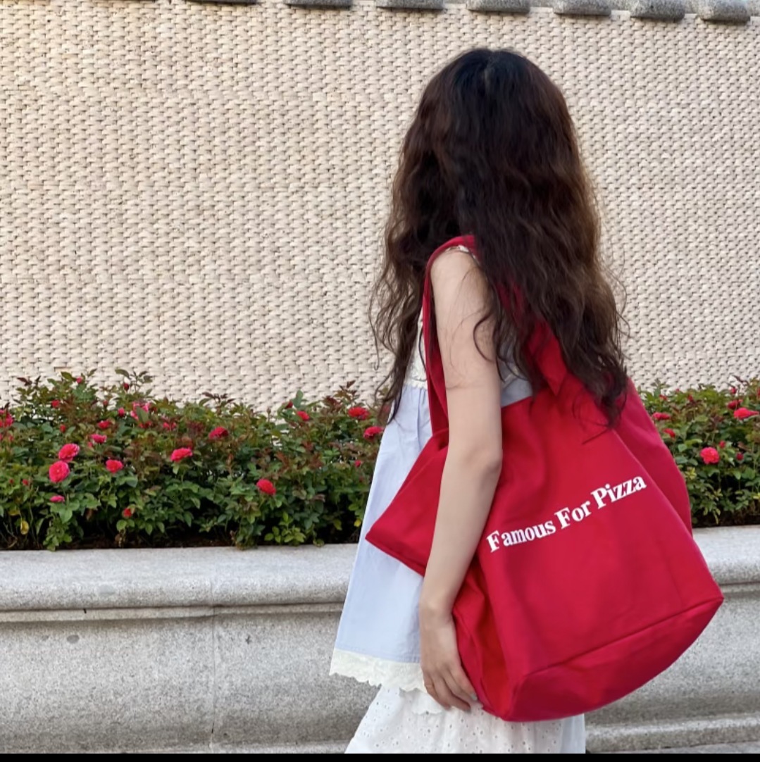 designer Korean Style INS Niche Design Lazy Casual Style Large Capacity Red Single Shoulder Commuter Versatile Canvas Bag Thick Version