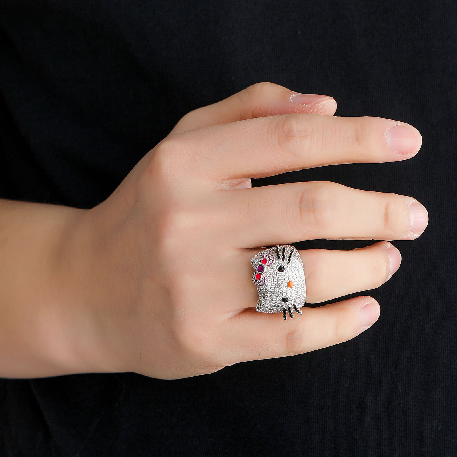 New Hip-Hop Cat Ring Cute Cartoon Couple Rings for Men and Women Micro-Paved Moissanite Cat Ring moissanite