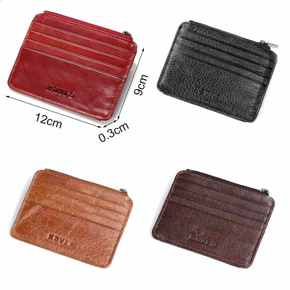 KAVIS Genuine Leather Mini Card Holder Small Light Womens Wallets Multifunctional Zipper Coin Purse Travel ID Credit Cardholder 250528