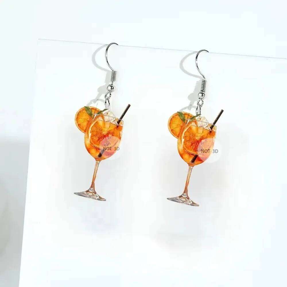 Beer Festival Wine Glass Orange Juice Fashion 2D Flat Design Earrings Women Party Jewelry Gift Give To Friends