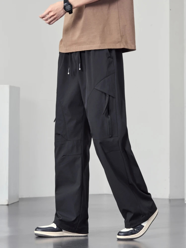 Mens Summer Cargo Pants with Zip Pockets Big Size 8XL 7XL 6XL Nylon Ice Silk Cooling Sweatpants Loose Fit Straight Trousers 250528