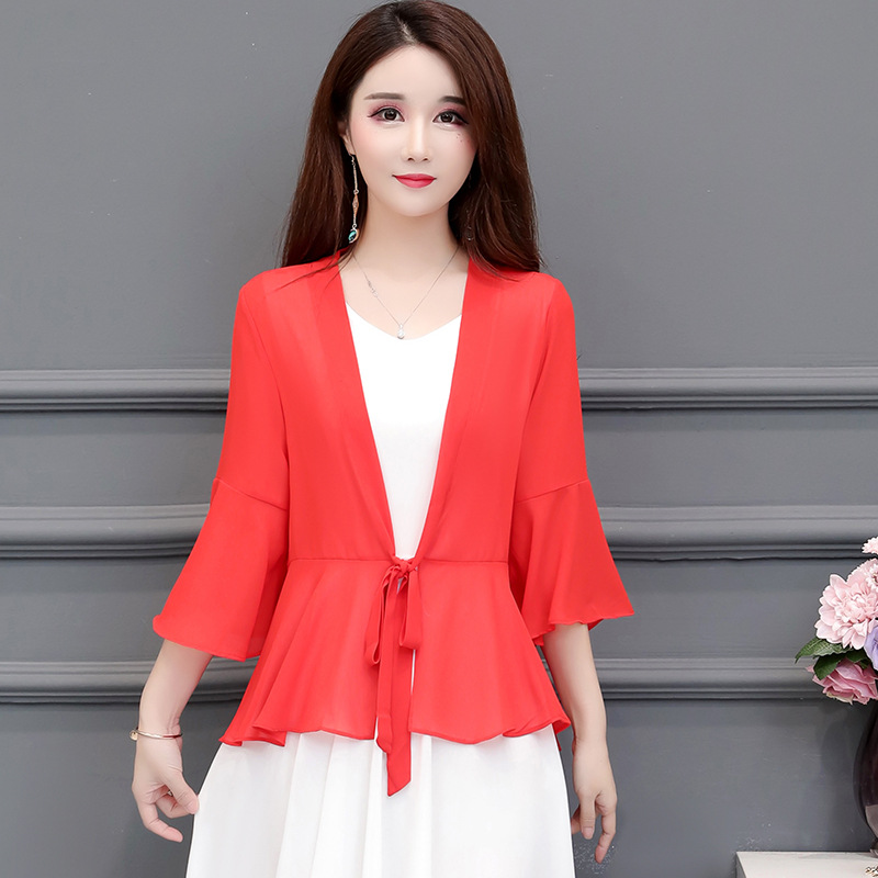K900 Summer chiffon cardigan women's short sun protection clothes stylish outerwear tops versatile thin air-conditioning shirt small shawl coat