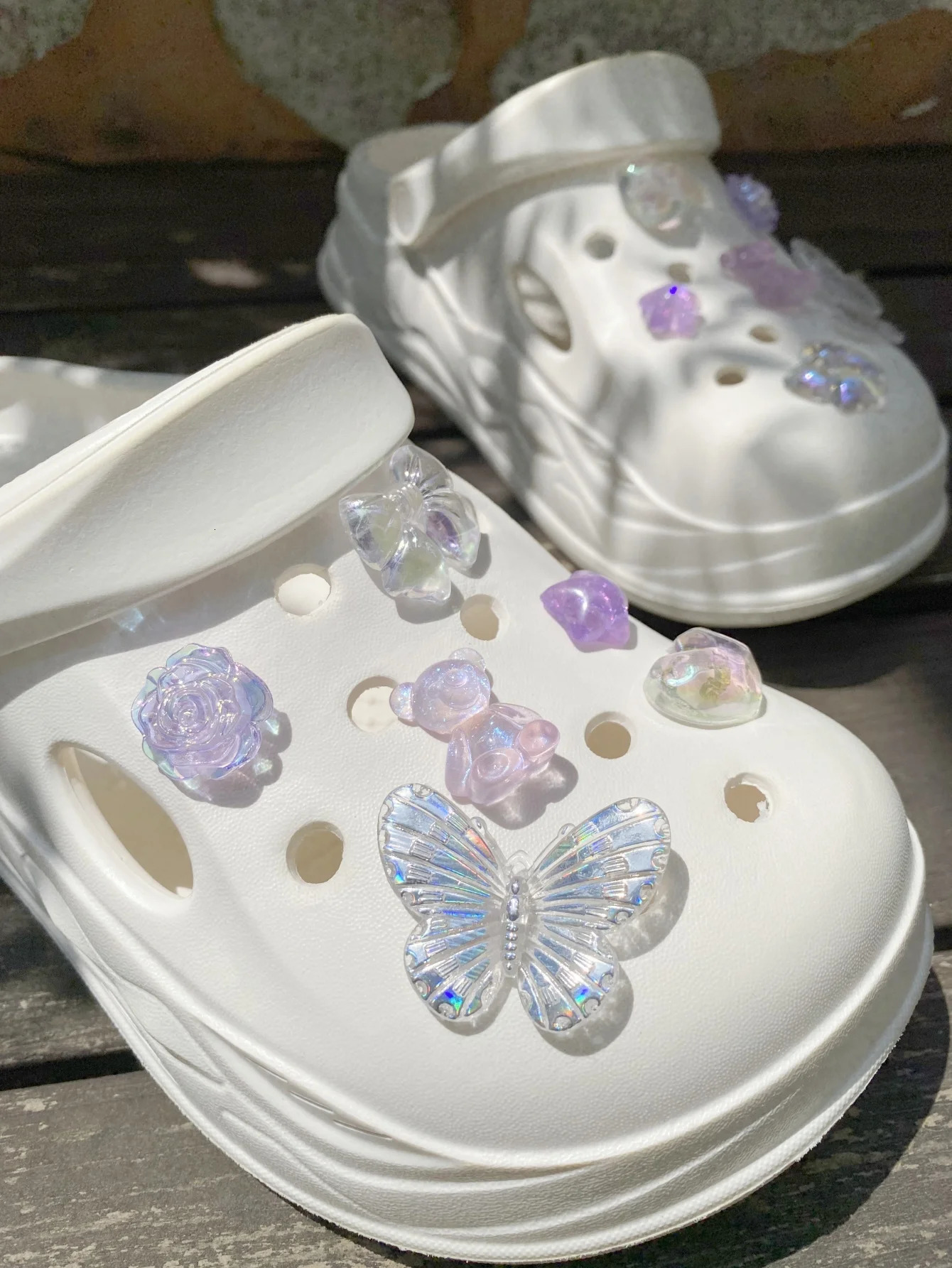12 cute style transparent purple Bear garden shoes Shoe accessories DIY shoe flower womens beach decorative buckle 250528