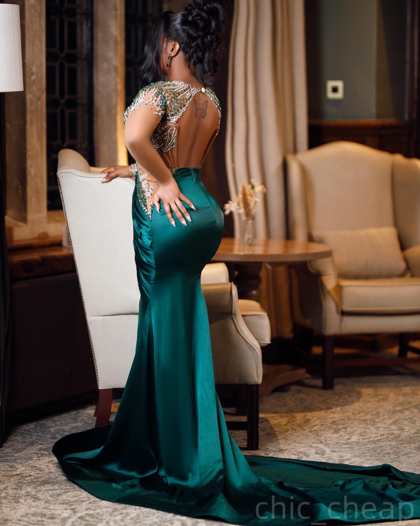 Hunter Green Mermaid Prom Dresses 2025 Beaded Illusion Satin Evening Formal Party Second Birthday Engagement Gowns Plus Size Dress For Special Occasio
