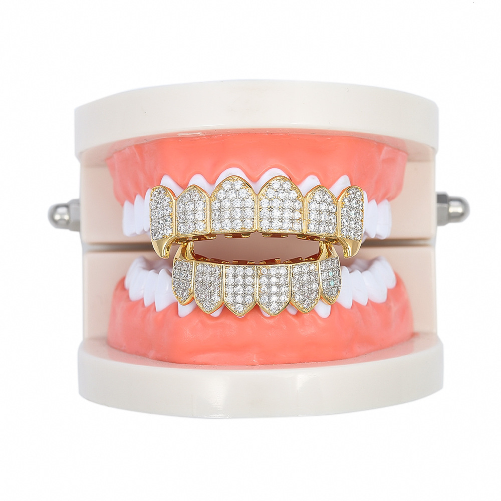 Hip hop braces gold braces Vampire Fangs micro inlaid Moissanite gold teeth fashion decorative braces moissanite