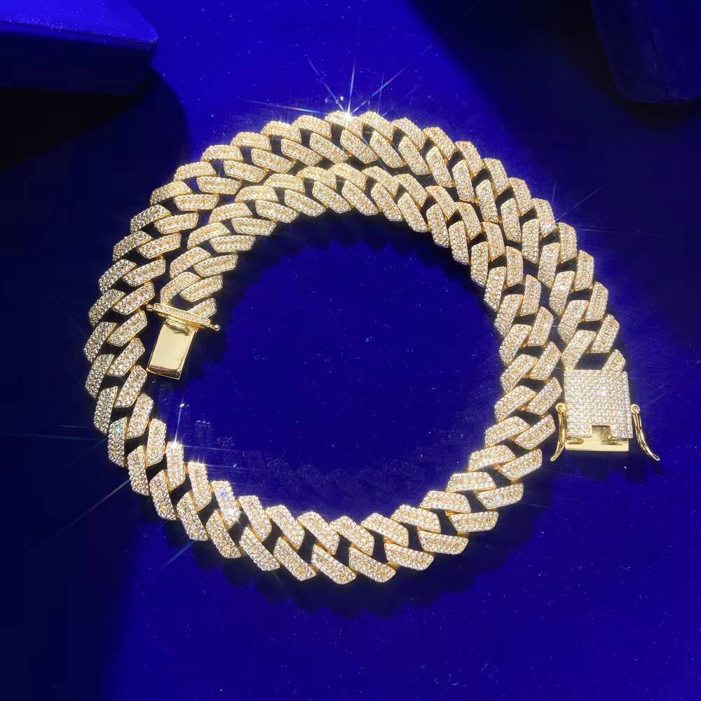 Fashionable hip-hop jewelry trendy pure sier rhodium Cuban chain men's cutting necklace