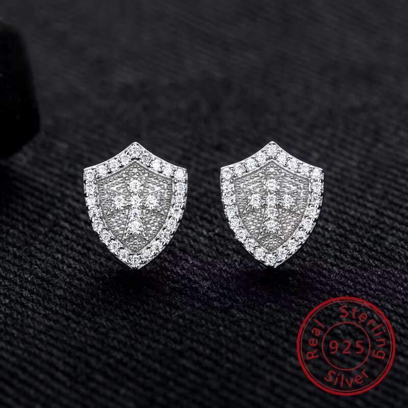 0.4cttw Moissanite Diamond Hip Hop Cross Rappr Stud Earrings 925 Sterling Silver D Color Bling Statement Jewelry for Men Women