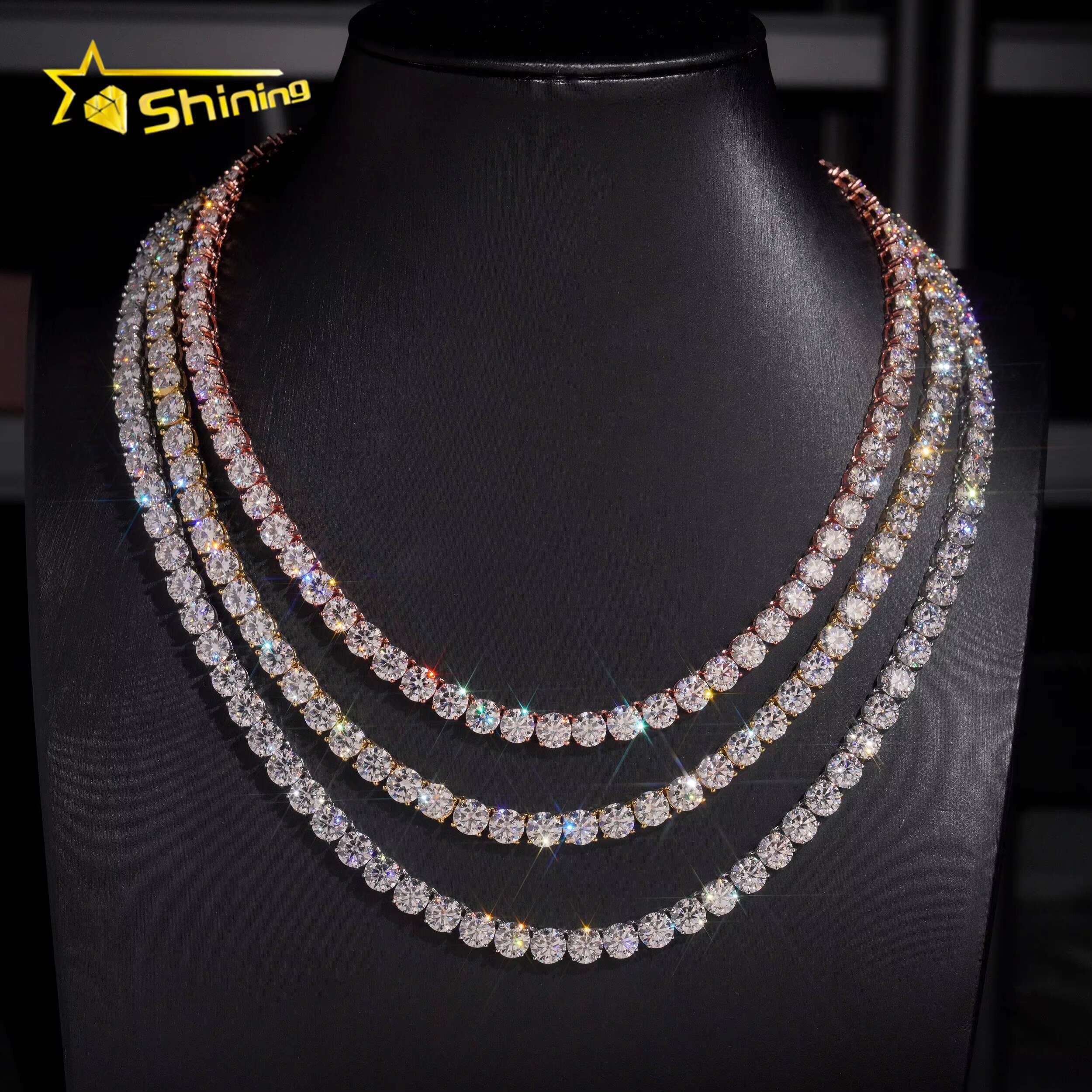 GRA Certificated 925 Sterling Silver Tennis VVS Moissanite Chains Hip Hop Men Women3-6MM Moissanite Tennis Necklace Fine Jewelry