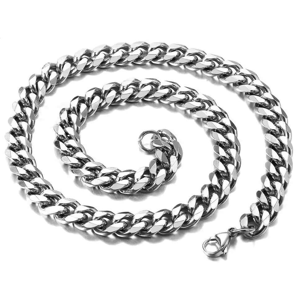Wholesale Custom Miami Cuban Link Necklace Curb Chain 4mm-12mm Stainless Steel 6 Facets Polished Chunky Mens Gold Silver