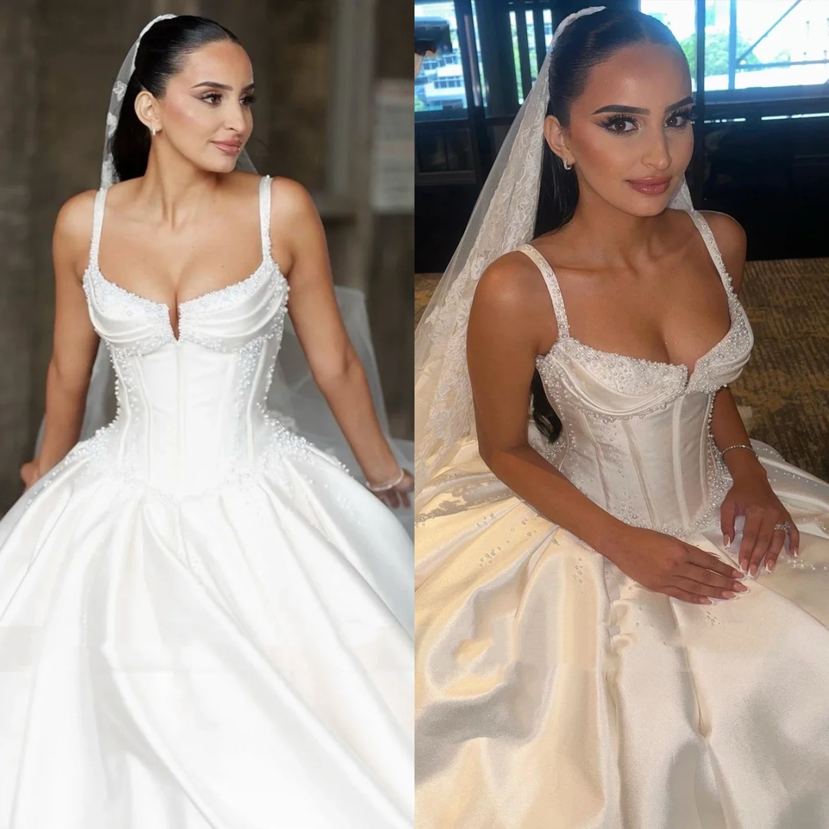 Elegant A Line Wedding Dress For Women Sweetheart Neck Spaghetti Straps Bridal Gown Pearls Sweep Train Dresses Custom Made vestidos de novia