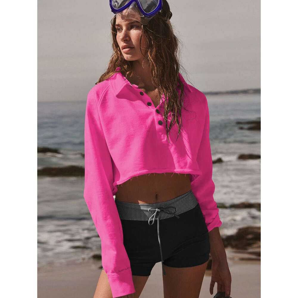 New Street Style Polo Shirt Button Trendy Brand Short Top Pullover Sweatshirt Jacket for Women Spring Autumn