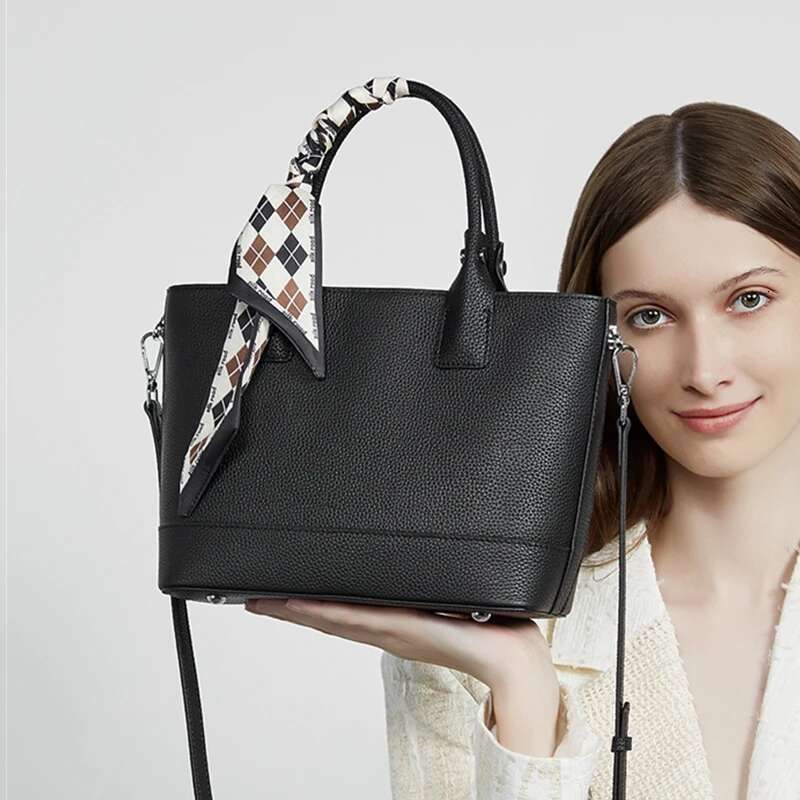 Free Shopping Burminsa Cowhide Genuine Leather Bucket Tote For Women 2025 Designer Basket Handbags Ladies Shoulder Crossbody Bags