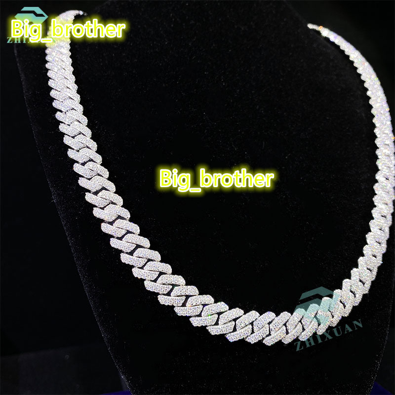 Hot Sale 925 Silver VVS Moissanite 12mm Cuban Chain Necklace High Quality Moissanite Jewelry