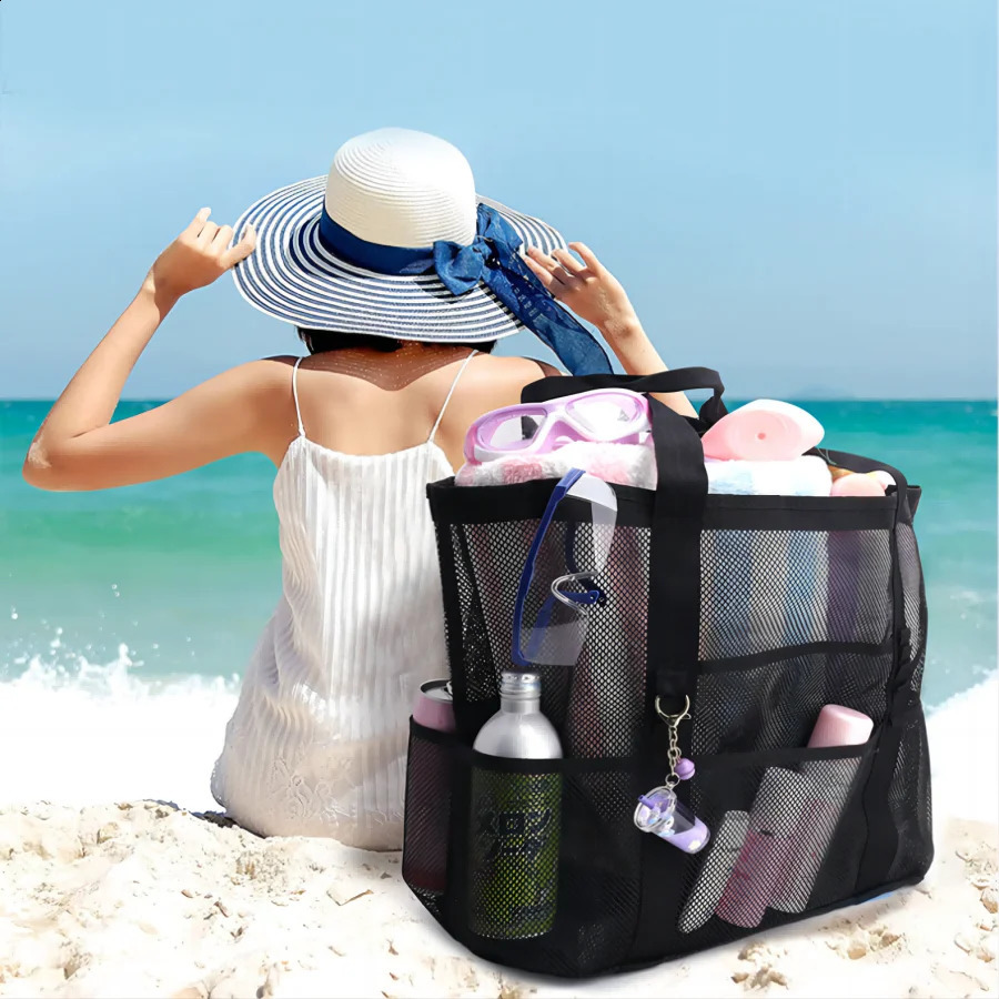 Mesh beach bag handbag fitness swimming bag suitable for family beach bag suitable for toys and holiday necessities 250530