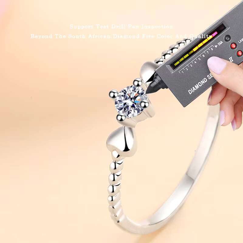 Fine Jewelry 925 Sterling Silver Heart Shaped Four Claw 0.1ct Moissanite Rings