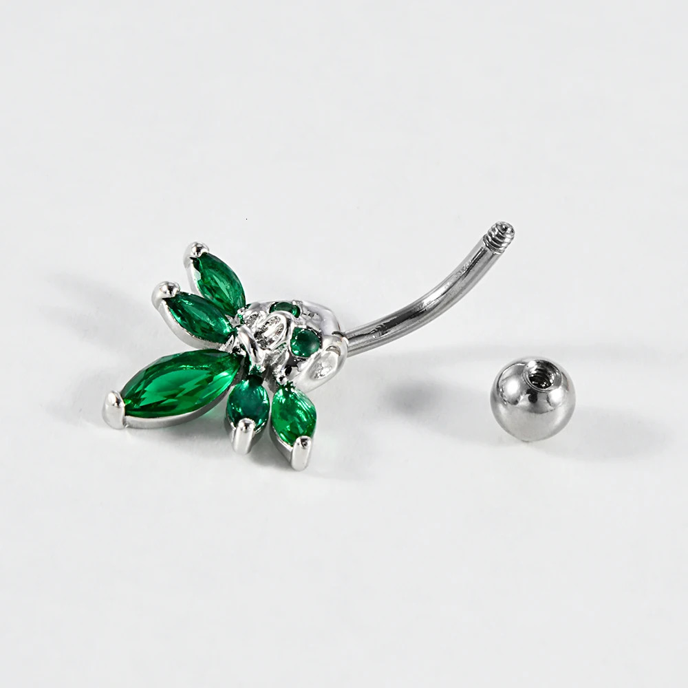 1PC Steel CZ Gems Fashion Belly Button Ring Green Zirconia Skeleton Navel Nail Punk Body Piercing Jewelry 14G 250530