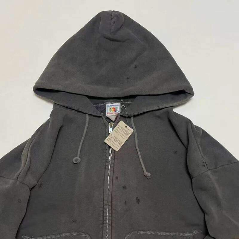 Coats Designer Women Vintage Loose SAINT Zip Hoodies Men Woman 1:1 Best Quality Washed Heavy Fabric Damaged Sweatshirts Hooded Pullovers Designer