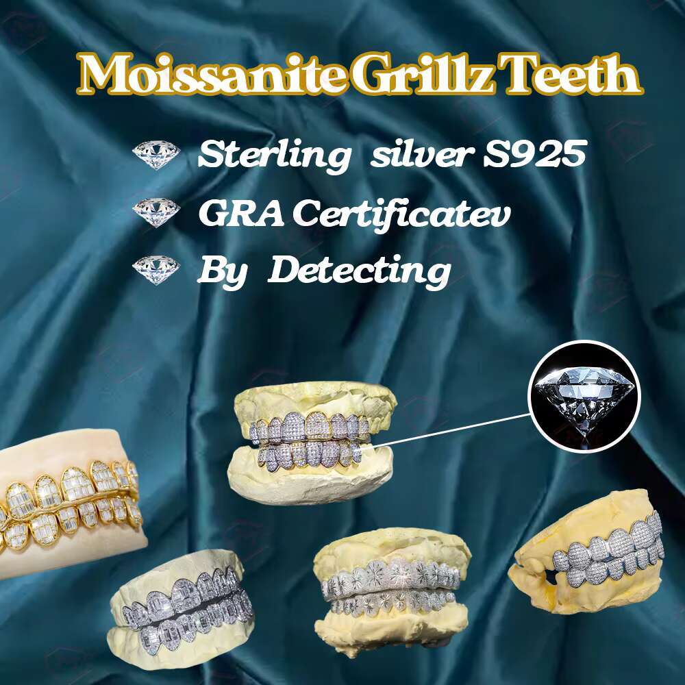 Hiphop Iced Out Grillz for Teeth 18k Gold Plated Jumbo 2mm Stone Deep Cut Vvs Moissanite Grillz Custom