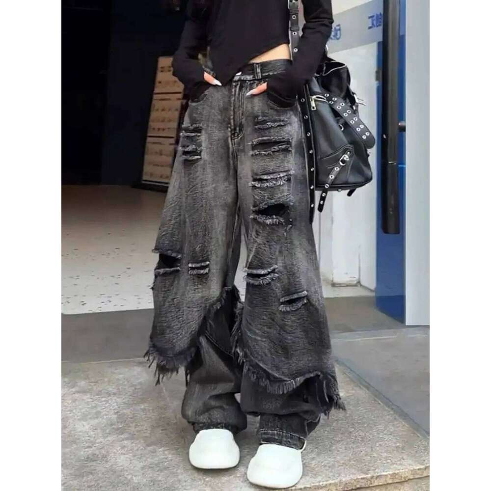 Y2k Baggy Street Slouchy Hip Hop Wide Leg Jeans Men And Women Loose Ripped High Waist Floor Mopping Pants Streetwear