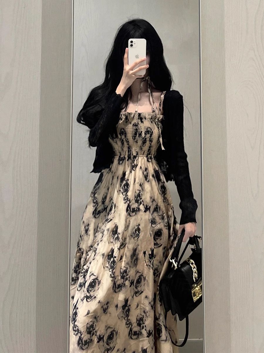 MM120 New Slimming Waist Long Cardigan Dress