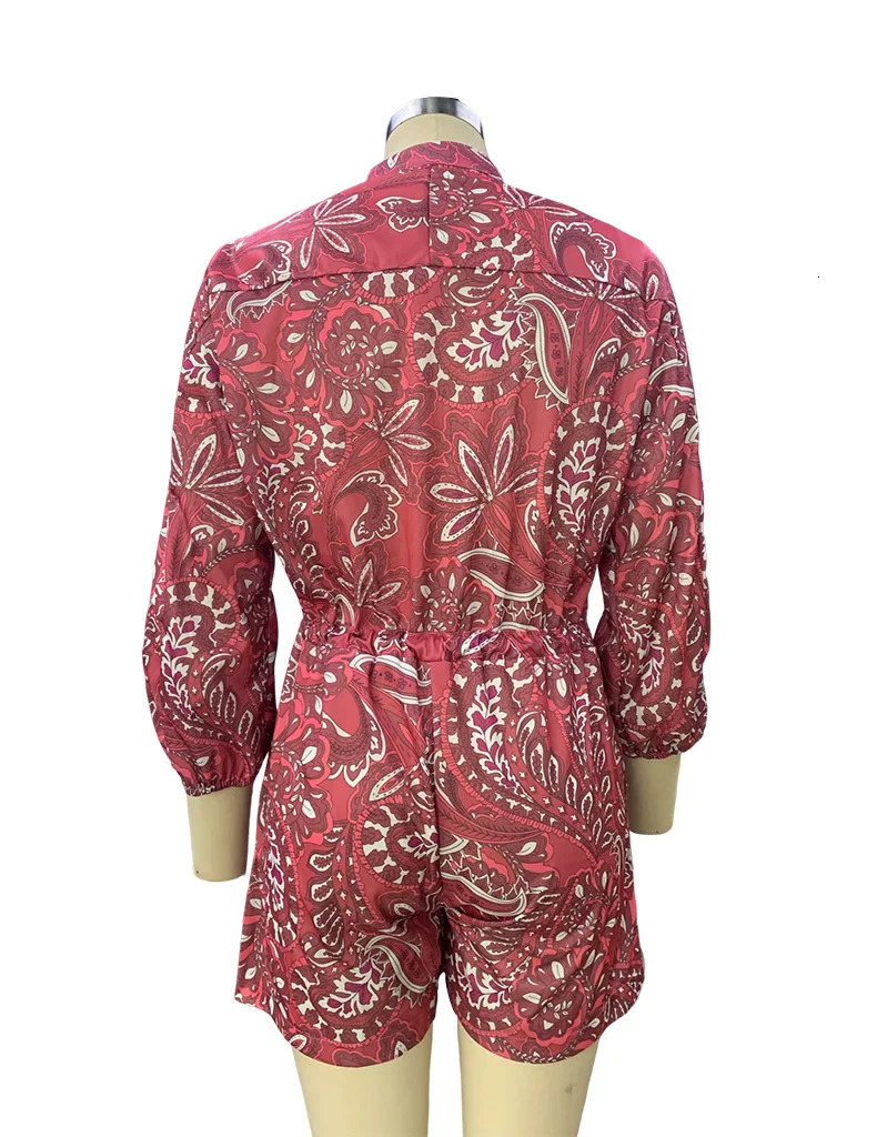 BAMBOOBOY Women Summer Long Sleeve Playsuit with Waist Elastic Band Casual Stand Collar Pocket Loose Wide Leg Short Jumpsuit 250528