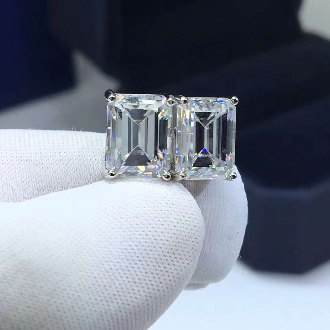 PYQ 925 1ct/2ct Radiant Cut/Emerald Cut Earrings Silver Earrings for Women Moissanite Sterling Silver Earrings