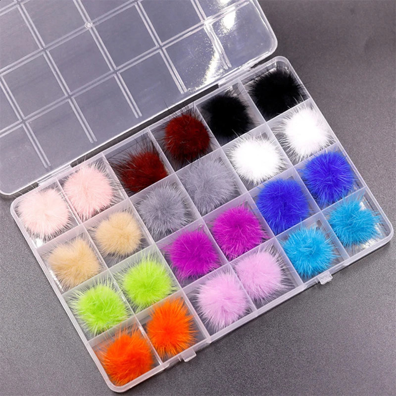 24PCS/Box Detachable Magnet Ball Fluffy 3D 12Colors 27*27mm Puffy Pom Pons Kit Jewelry Manicure Accessories DIY Nails Charms 250528