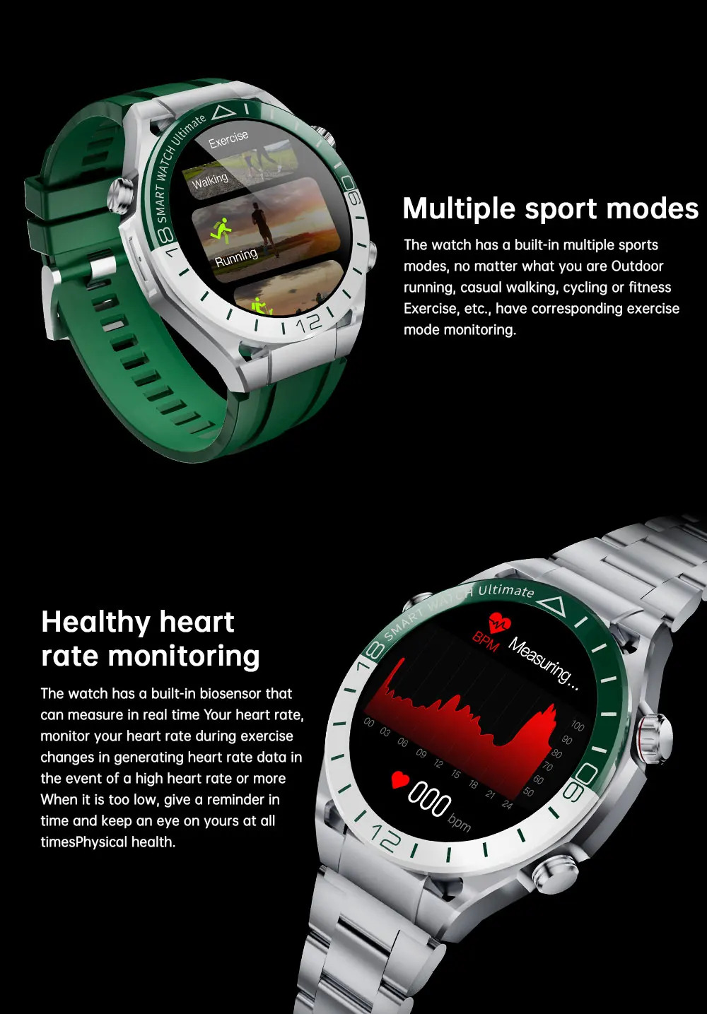 Ultimate Smart Watch Men AMOLED HD Screen Bluetooth Call Heart Rate SmartWatches Wireless Charging For HUAWEI free shipping