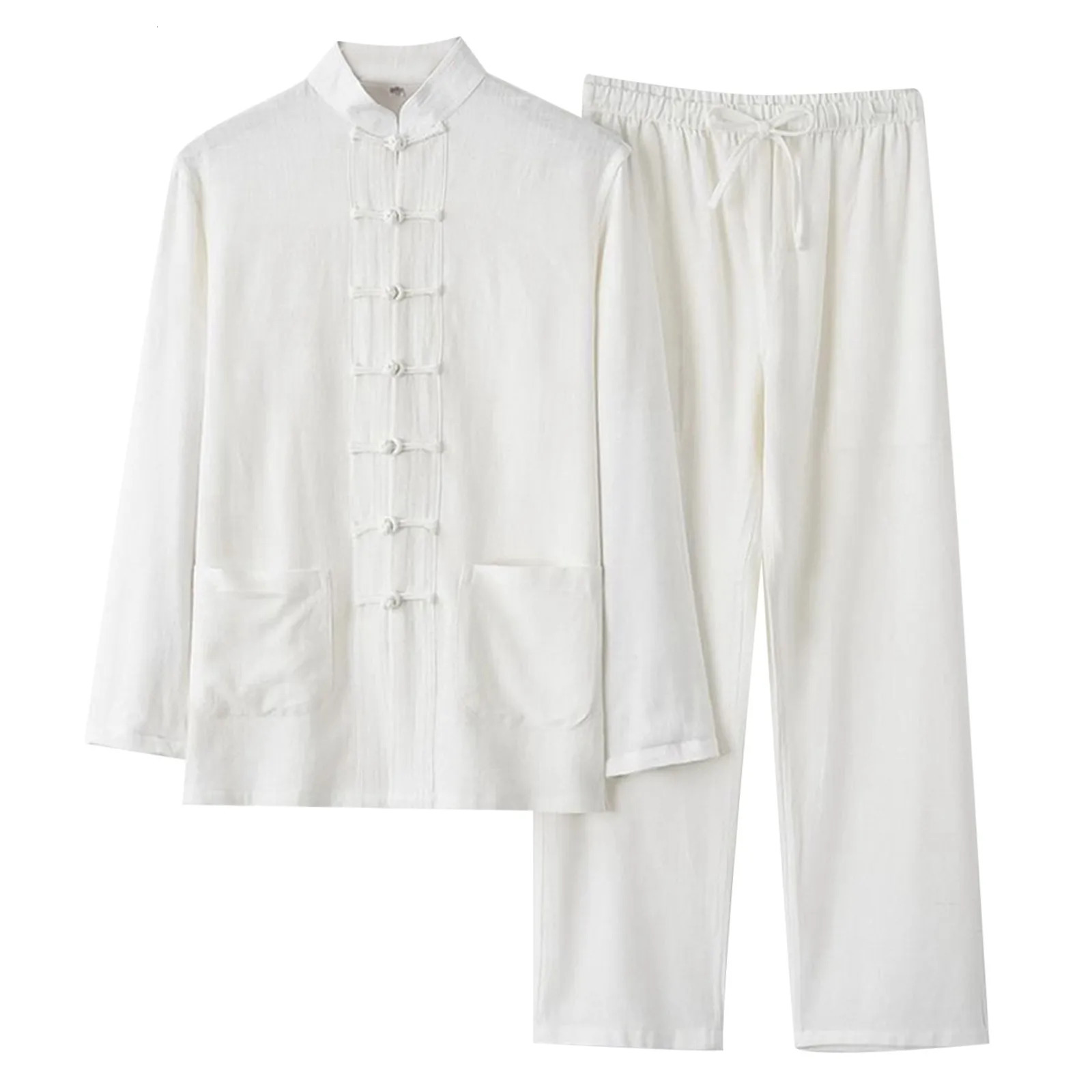 Autumn Winter Mens Chinese Style 2 Piece Pajama Set Cotton And Linen Shirt Pant Men Sleepwear Clothes Tai Chi Tang Suit 250526