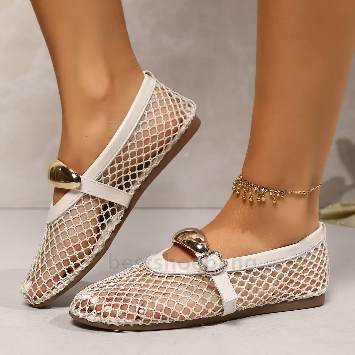 mesh ballet flats heels mary jane shoes loafers womens fashion soft sole low-heels designer women shoes balck white fishing net weaving buckle luxury 