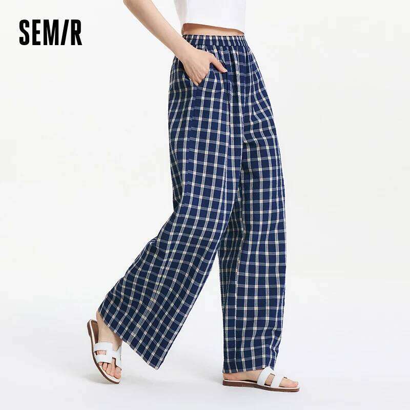 Semir Textured Plaid Wide Leg Women Instagram Trendy 2025 Summer New Vintage Long Pants For Relaxed Style