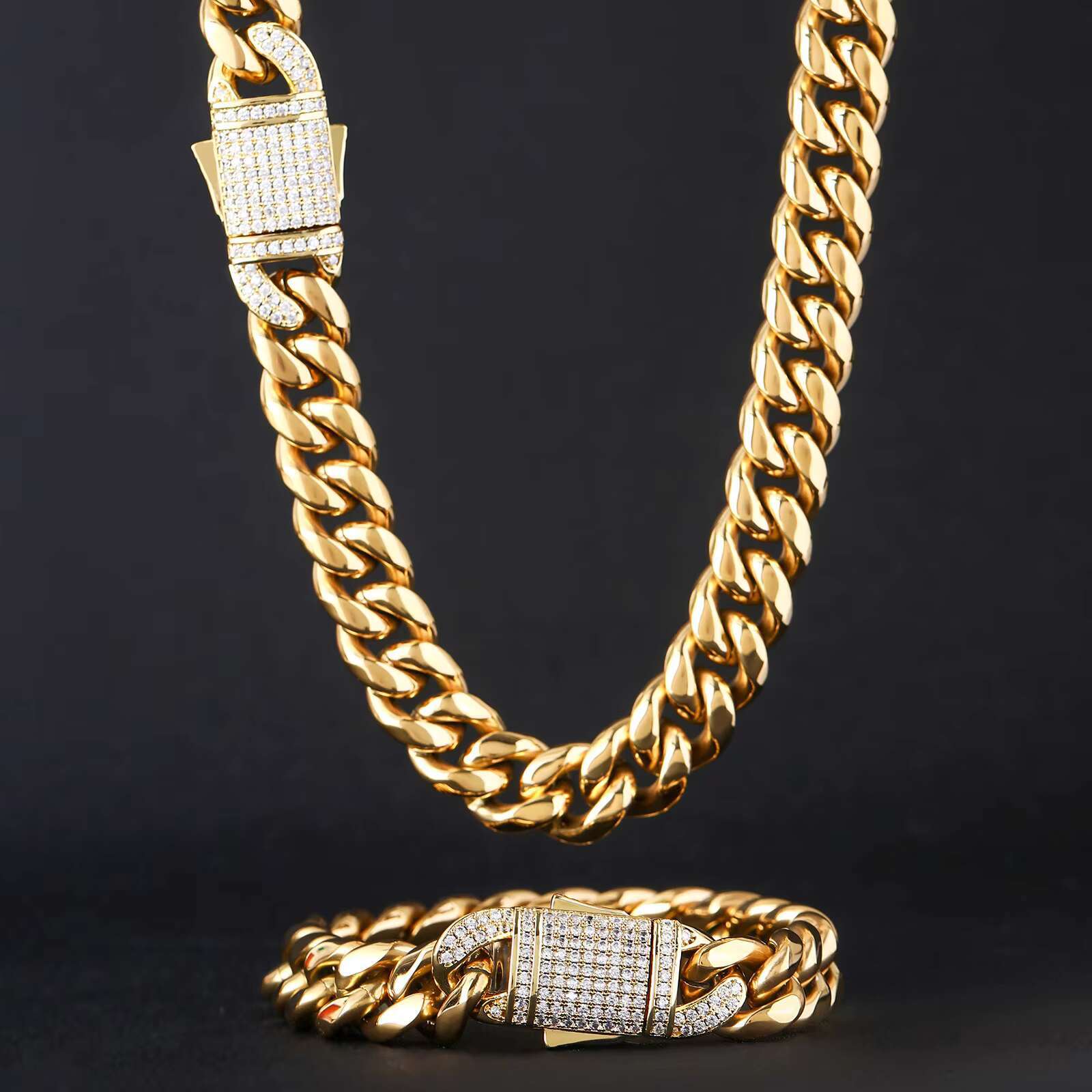 Gold Plated Italian Cuban Link Chain Necklace for Men | Stainless Steel Figaro Chain Necklace