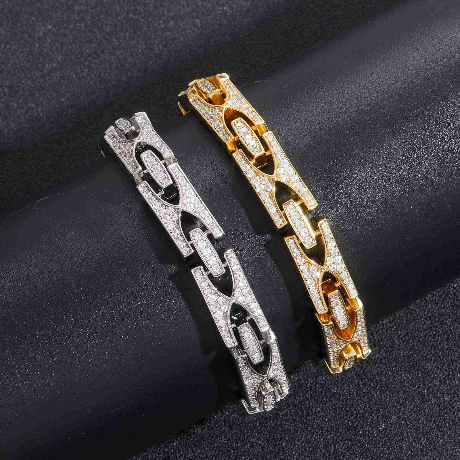 Hip hop bracelet H-shaped 10mm wide spring buckle design Cuban chain bracelet personalized trendy mens accessory moissanite