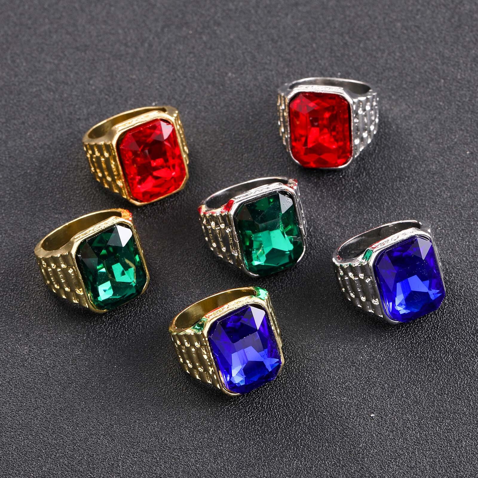 Hip hop mens red ring colorful simple personalized trendy mens hip-hop accessories meson moissanite