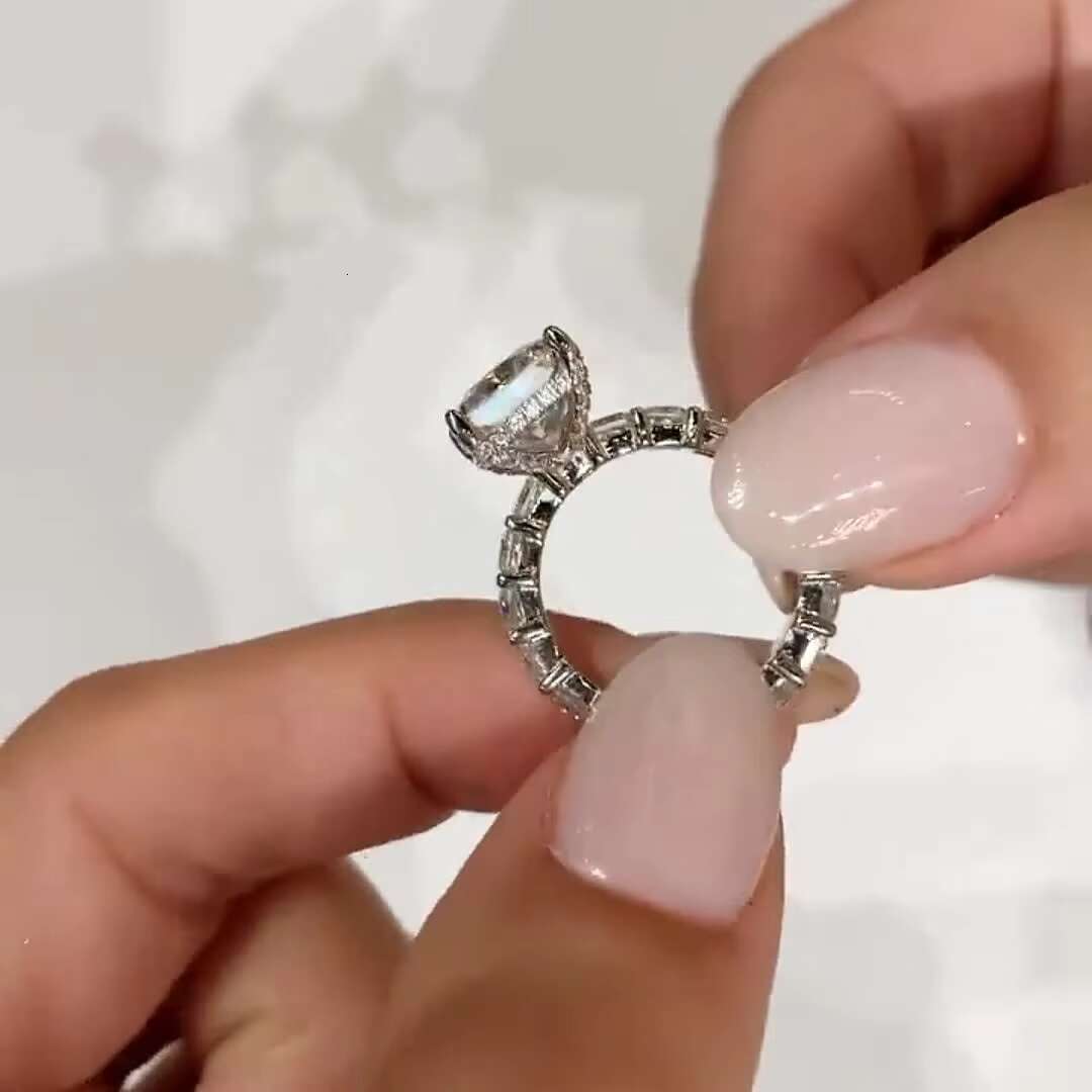 Jovovasmile 4.6 Carats 11*8MM Crushed Ice Hybrid Radiant Cut 18K Yellow Gold Moissanite Engagement Ring for Woman Dropshipping