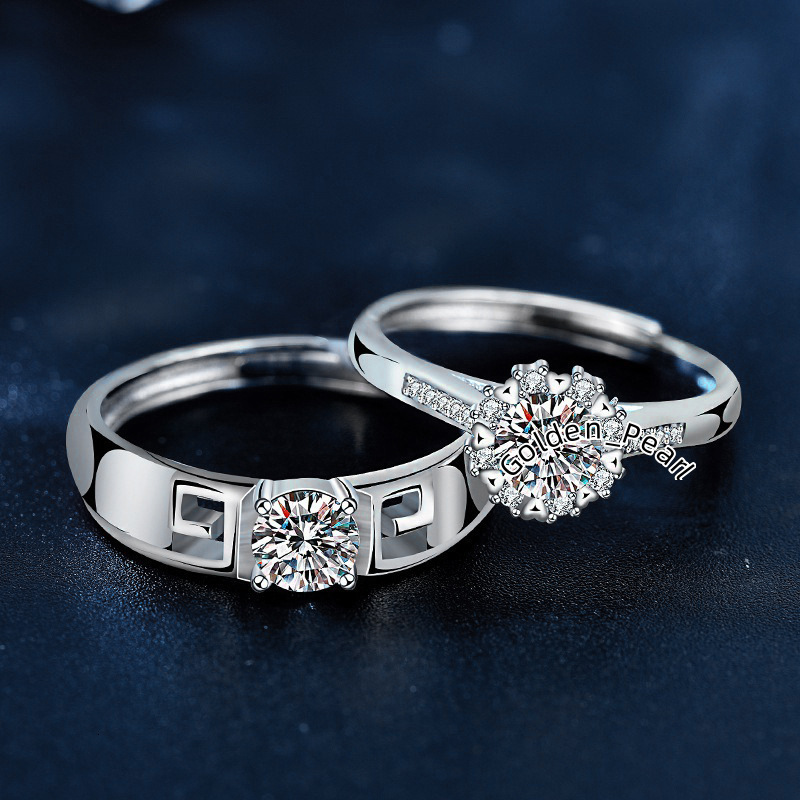 Original 925 Sterling Silver Moissanite Couple Ring Niche Design with Open Heart Men and Women Wedding Ring Tight Hoop Style