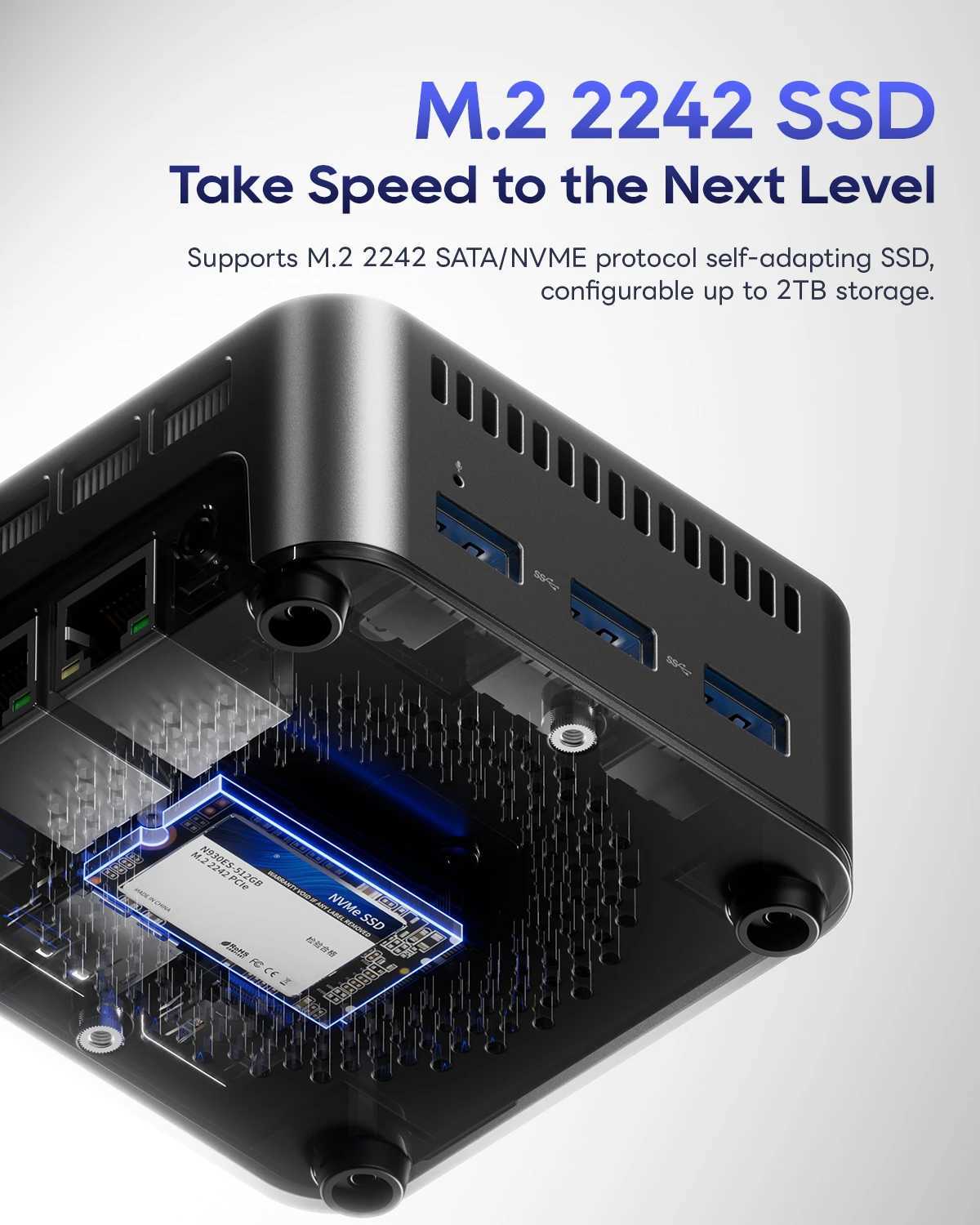 AOOSTAR N1 PRO Mini PC Intel N150 12GB RAM 256/512GB M.2 2242 SSD Dual 2.5G LAN/WiFi5/BT4.2 for Desktop Office/Business X250602