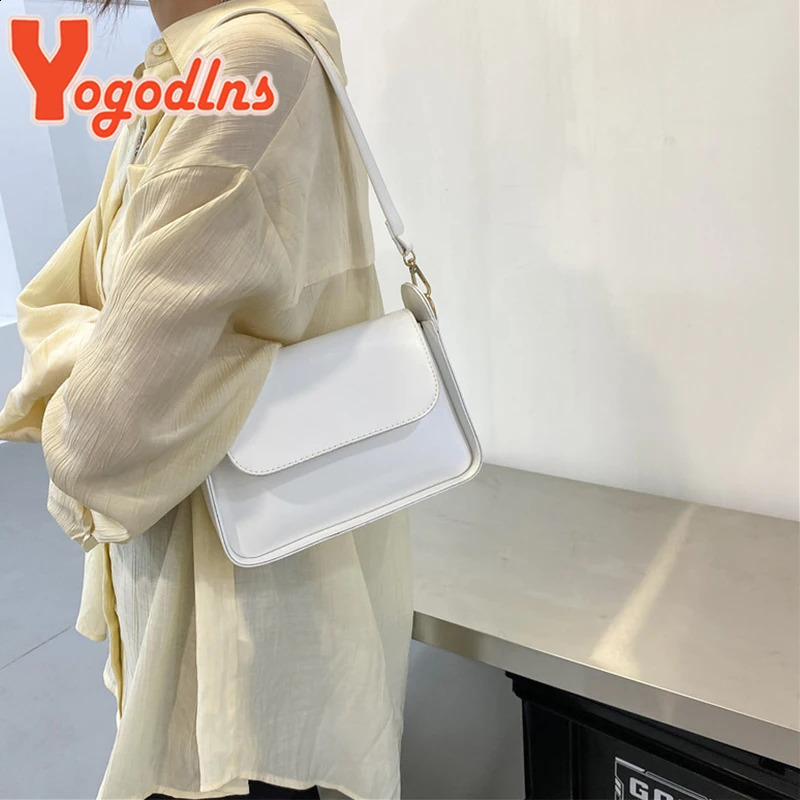 Yogodlns Summer Solid Color Womens Bag PU Leather Flap Shoulder Bag Fashion Lady Armpit Handbag and Purse Trendy Underarm Bag 250530