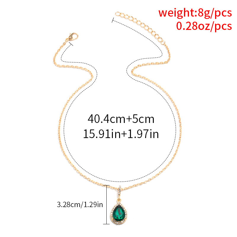 New European and American Style Vintage Collarbone Necklace with Emerald Green Drop shaped Crystal Pendant for Women