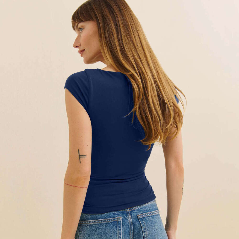 Women's Slim Fit Short Sleeve Summer Solid Color Base T-Shirt New Style