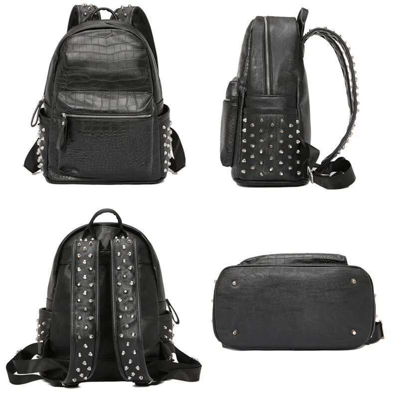 Designer Bag Fashion Rivets Men Large Capacity Crocodile Pattern Man Laptop Backpack Casual Travel Pu Leather Bagpack Black