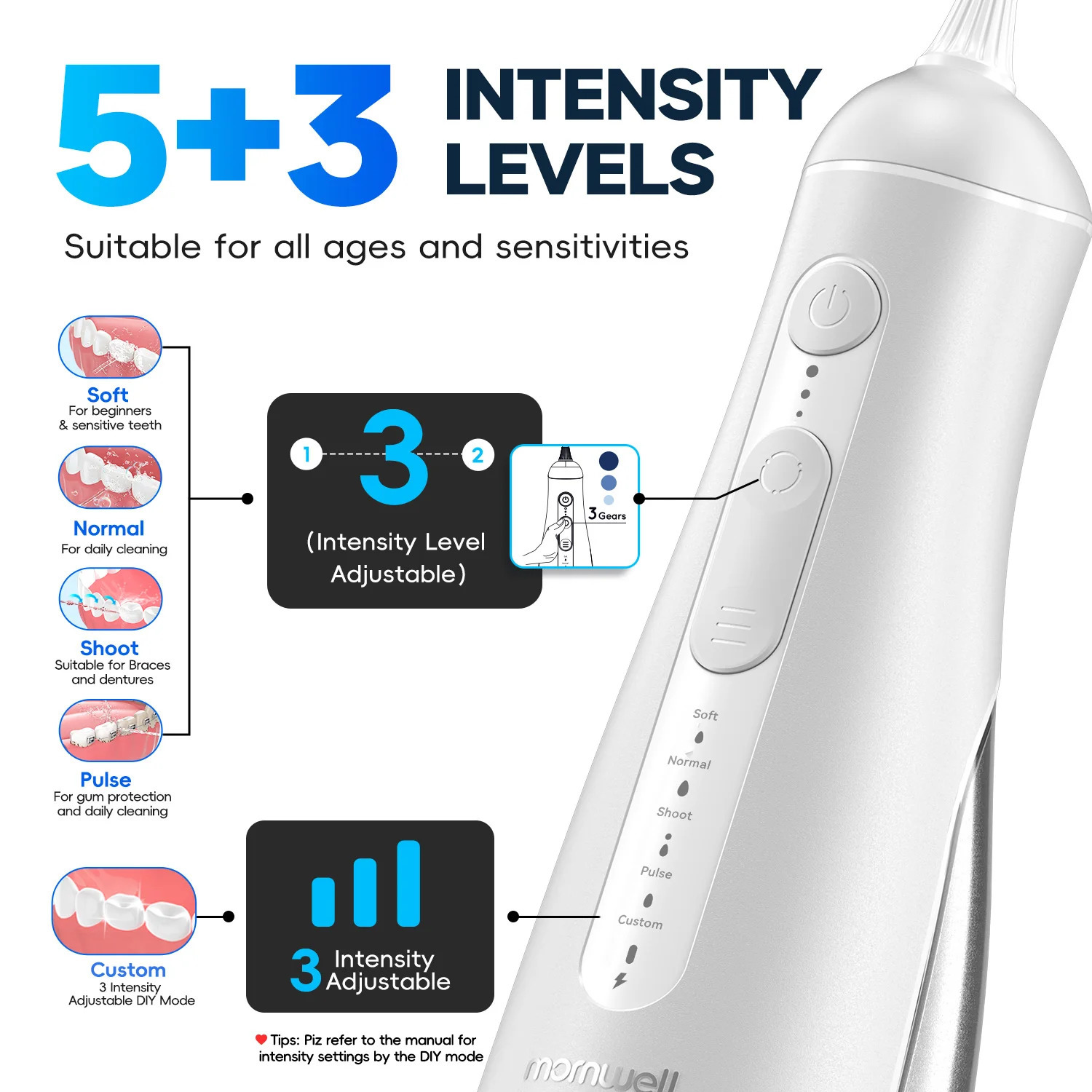 Water Dental Flosser300ML Tank DIY Mode Rechargeable Oral IrrigatorIPX7 Waterproof 5 Modes 3 Pressure Irrigate for Teeth Clean 250530