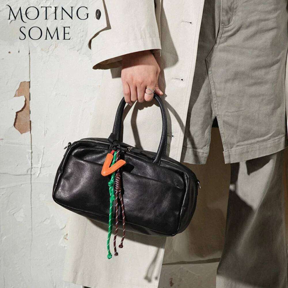Motingsome Boston Bag Women 2025 Spring New Real First-Layer Cowhide Shoulder Messenger Bowling Bags Crossbody Tote