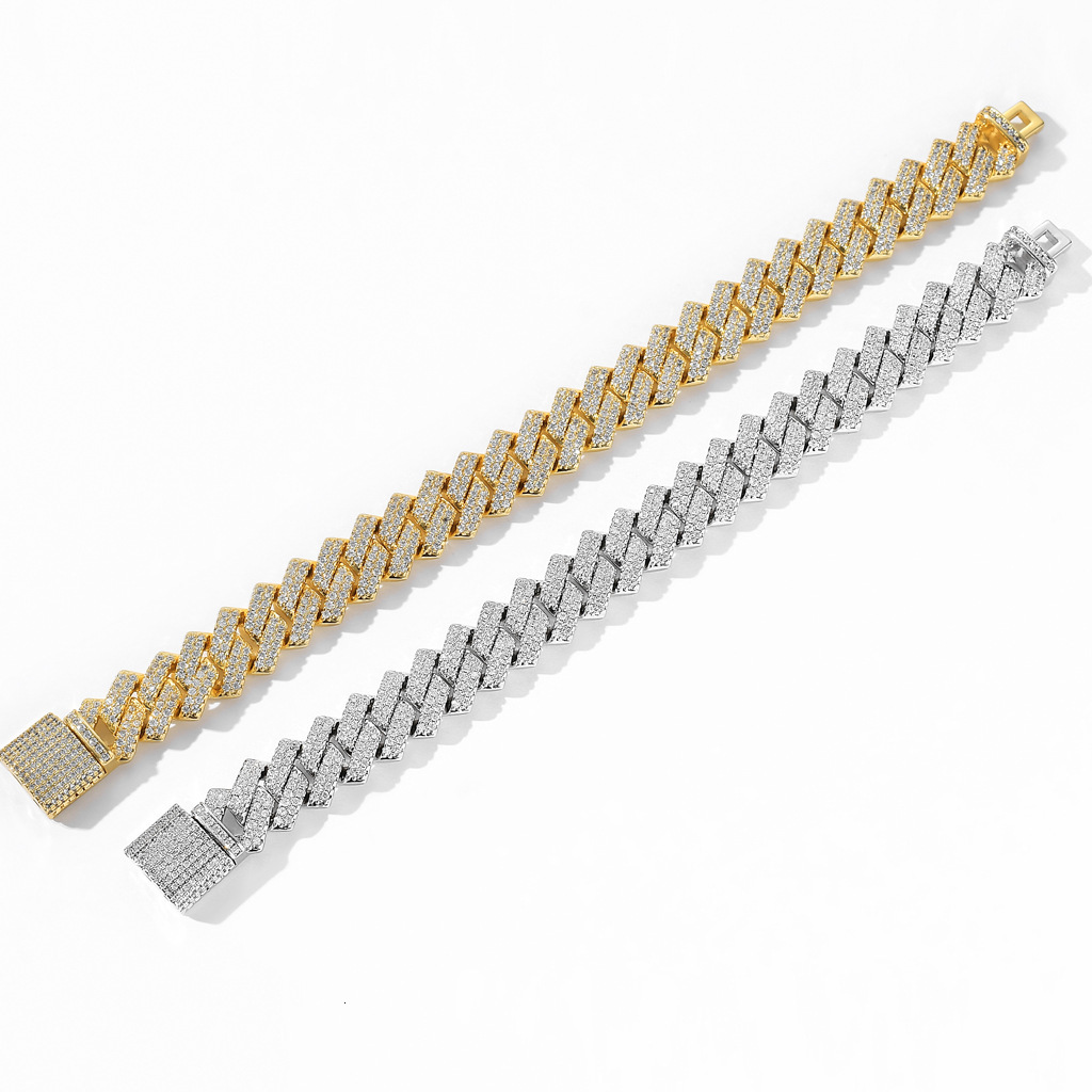 Hip Hop Bracelet Micro Inlaid Moissanite Bracelet Mens Bar Cuban Chain 14mm Diamond Cuban Bracelet moissanite